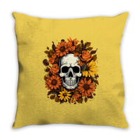 Skull And Flowers Throw Pillow | Artistshot