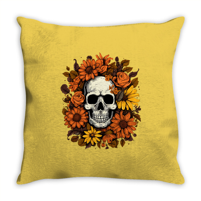 Skull And Flowers Throw Pillow | Artistshot