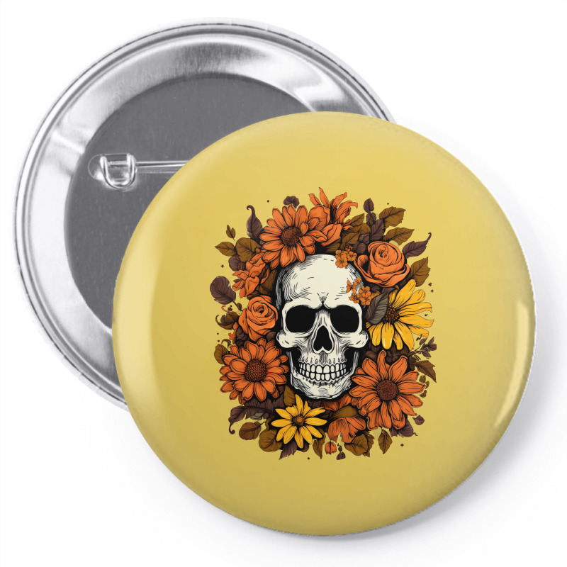 Skull And Flowers Pin-back Button | Artistshot