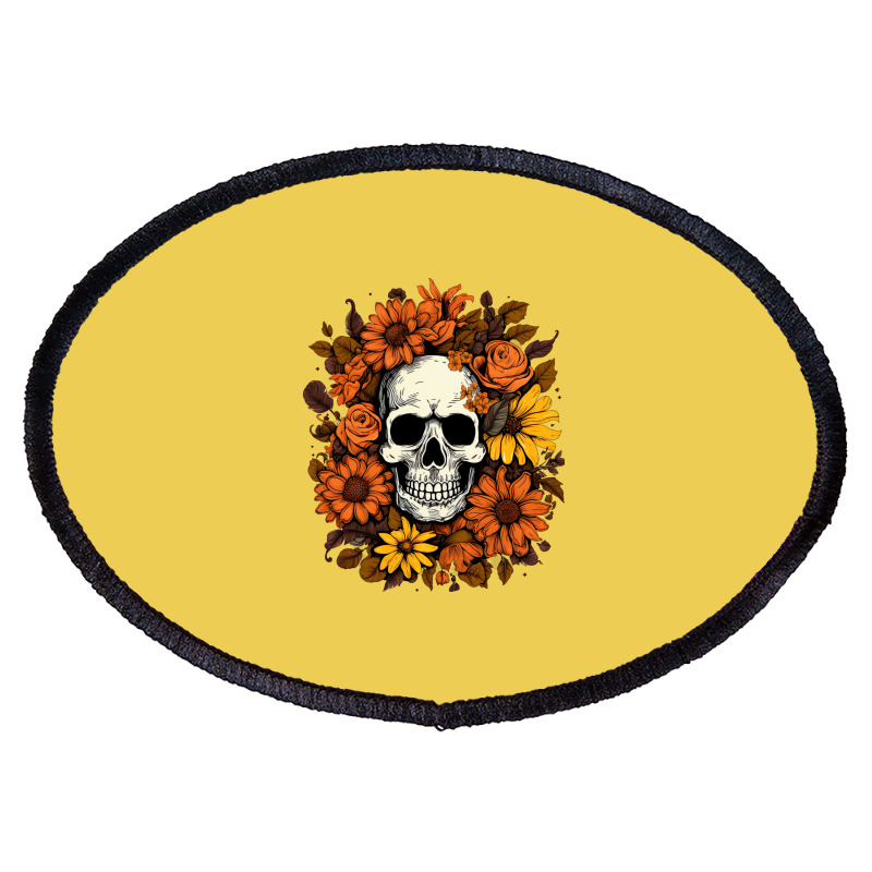 Skull And Flowers Oval Patch | Artistshot