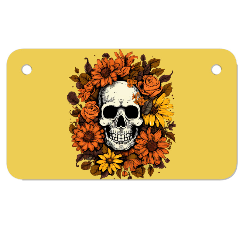 Skull And Flowers Motorcycle License Plate | Artistshot