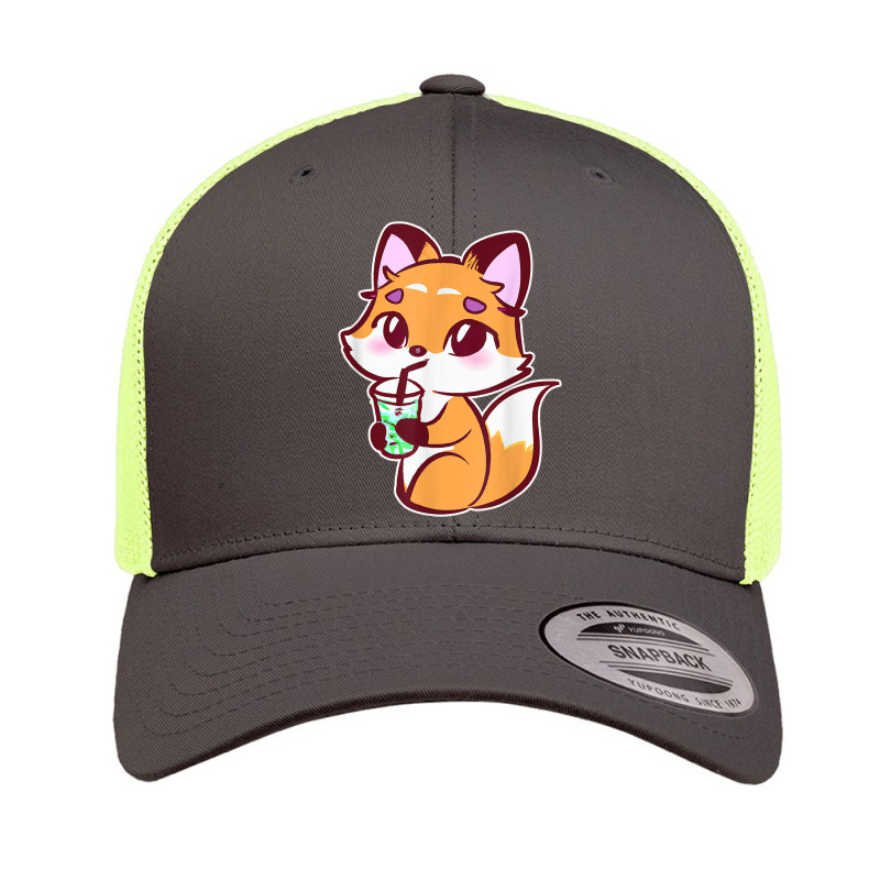 Anime Fox Drinking Bubble Tea Kawaii Retro Trucker Cap by Renew | Artistshot