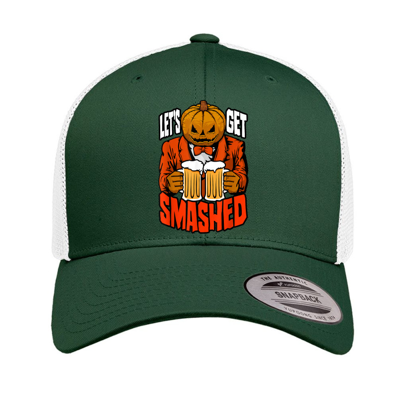 Let's Get Smashed Pumpkin Halloween Drinking Beer Bartender Retro Trucker Cap by Bewitch | Artistshot