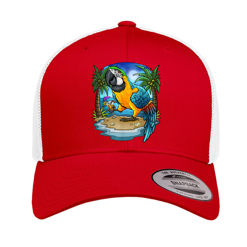 Blue And Gold Macaw Parrot Drinking Margaritas Vacation Bird T Shirt Retro Trucker Cap by cm-arts | Artistshot