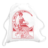 Lady Sitting On Crescent Moon Drawstring Bags | Artistshot