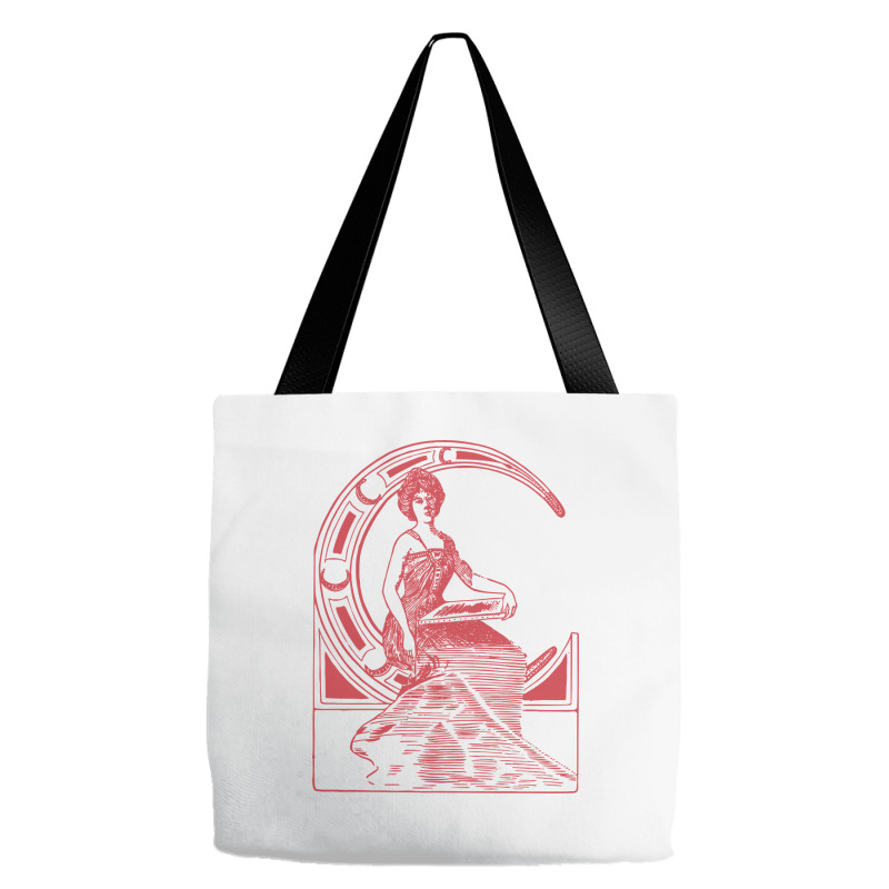 Lady Sitting On Crescent Moon Tote Bags | Artistshot