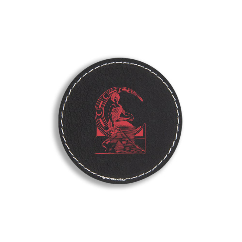 Lady Sitting On Crescent Moon Round Leatherette Patch | Artistshot