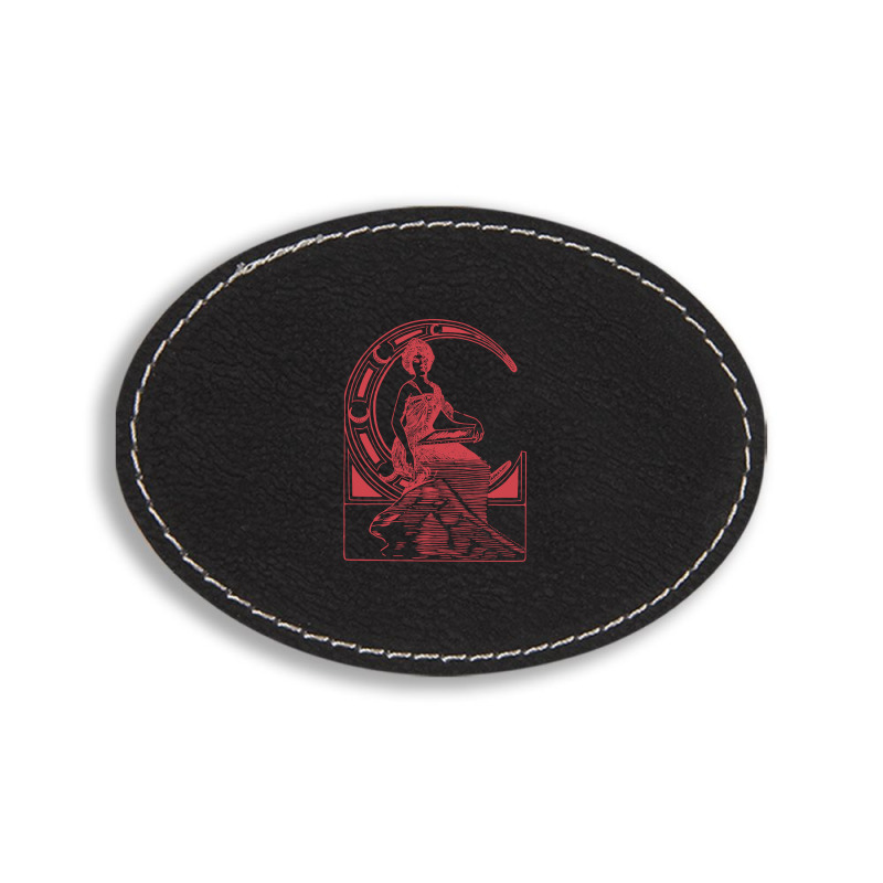 Lady Sitting On Crescent Moon Oval Leatherette Patch | Artistshot