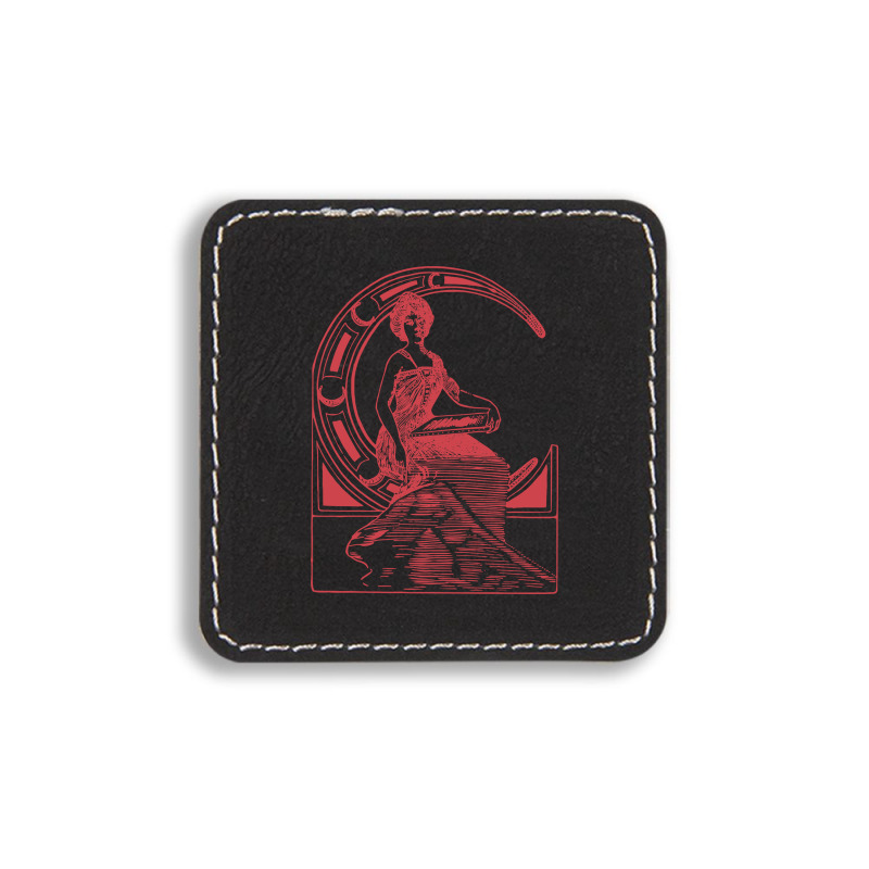 Lady Sitting On Crescent Moon Square Leatherette Patch | Artistshot