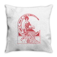 Lady Sitting On Crescent Moon Throw Pillow | Artistshot