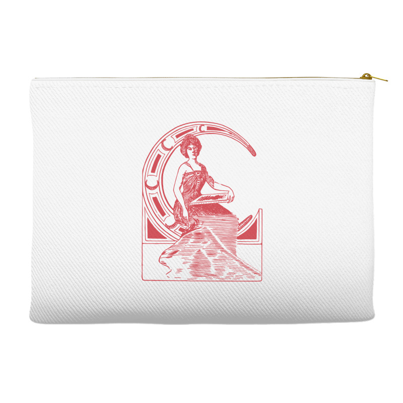 Lady Sitting On Crescent Moon Accessory Pouches | Artistshot