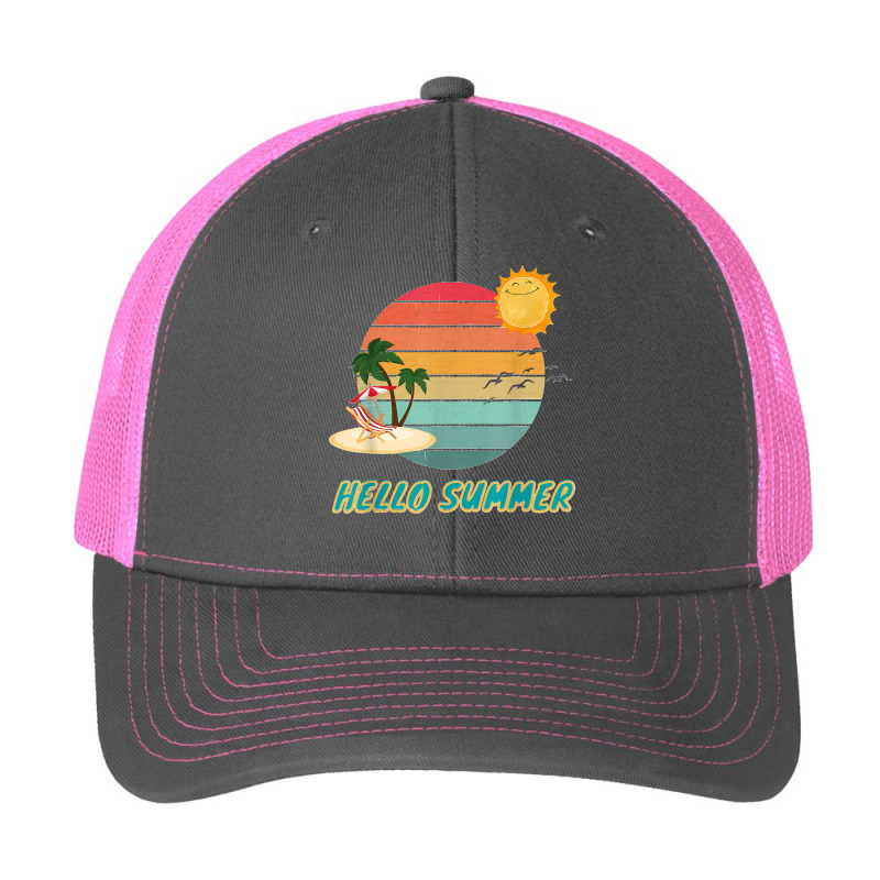 Hello Summer Vacation Palm Tree Sun Birds And Sea Pa Trucker Cap by LeonelSalas | Artistshot