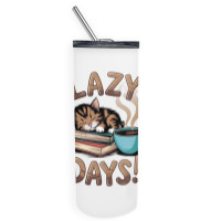 Cat Napping On A Pile Of Books Skinny Tumbler | Artistshot