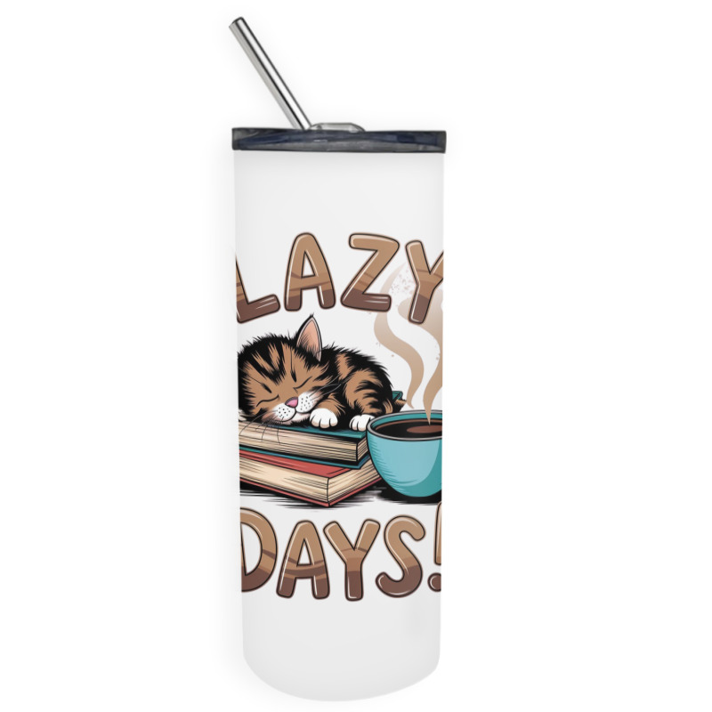 Cat Napping On A Pile Of Books Skinny Tumbler | Artistshot