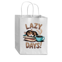 Cat Napping On A Pile Of Books Cub Paper Bag - 8 X 4 1/2 X 10 1/4 | Artistshot