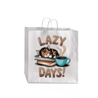 Cat Napping On A Pile Of Books Jumbo Paper Bag - 18 X 7 X 18 3/4 | Artistshot