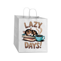 Cat Napping On A Pile Of Books Take Out Paper Bag - 14 X 10 X 15 1/2 | Artistshot