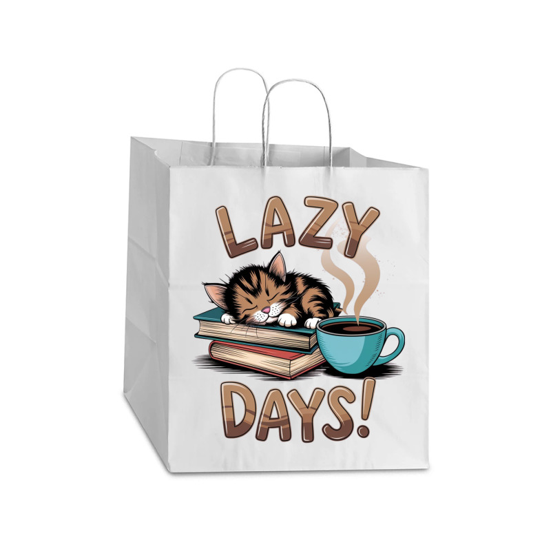 Cat Napping On A Pile Of Books Take Out Paper Bag - 14 X 10 X 15 1/2 | Artistshot