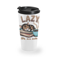 Cat Napping On A Pile Of Books Travel Mug | Artistshot