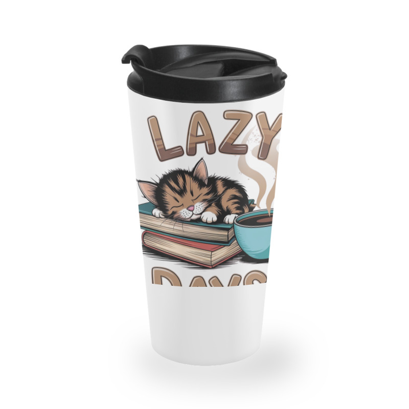 Cat Napping On A Pile Of Books Travel Mug | Artistshot