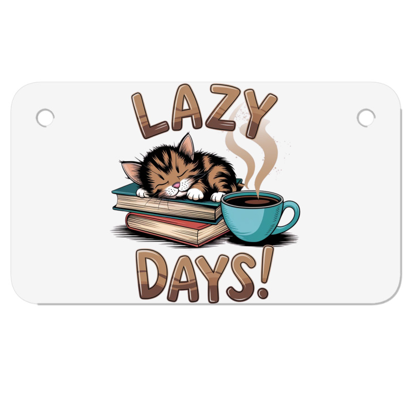 Cat Napping On A Pile Of Books Motorcycle License Plate | Artistshot