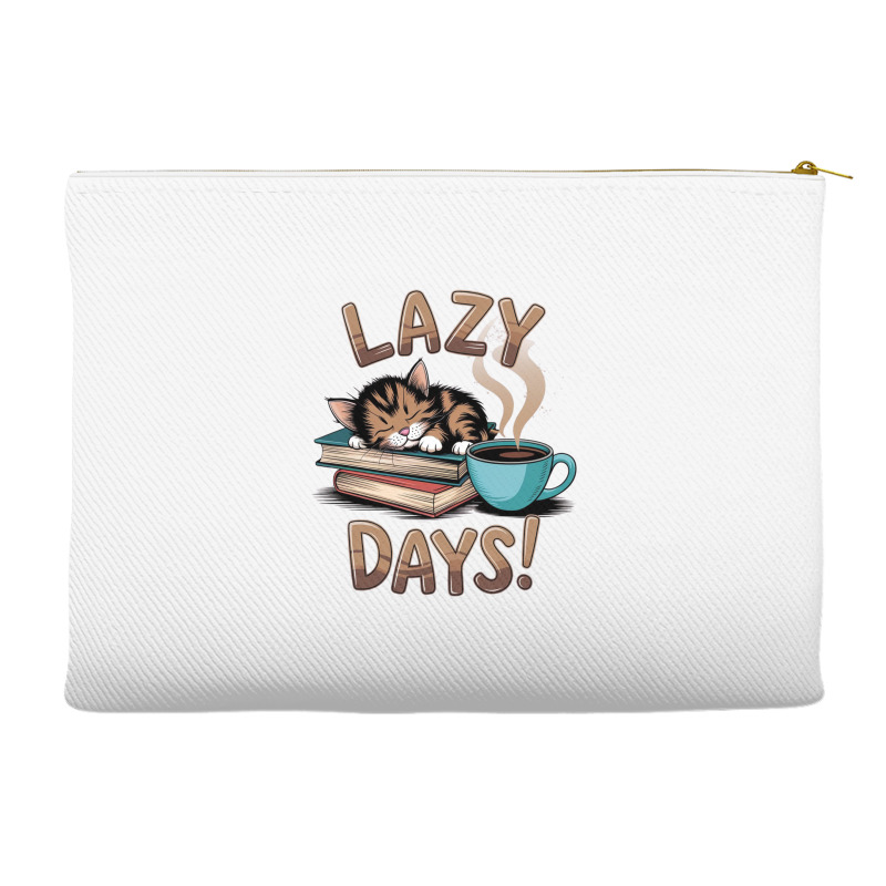 Cat Napping On A Pile Of Books Accessory Pouches | Artistshot