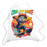 Funny Cool Cat Skateboarder Drawstring Bags | Artistshot