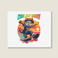 Funny Cool Cat Skateboarder Landscape Canvas Print | Artistshot