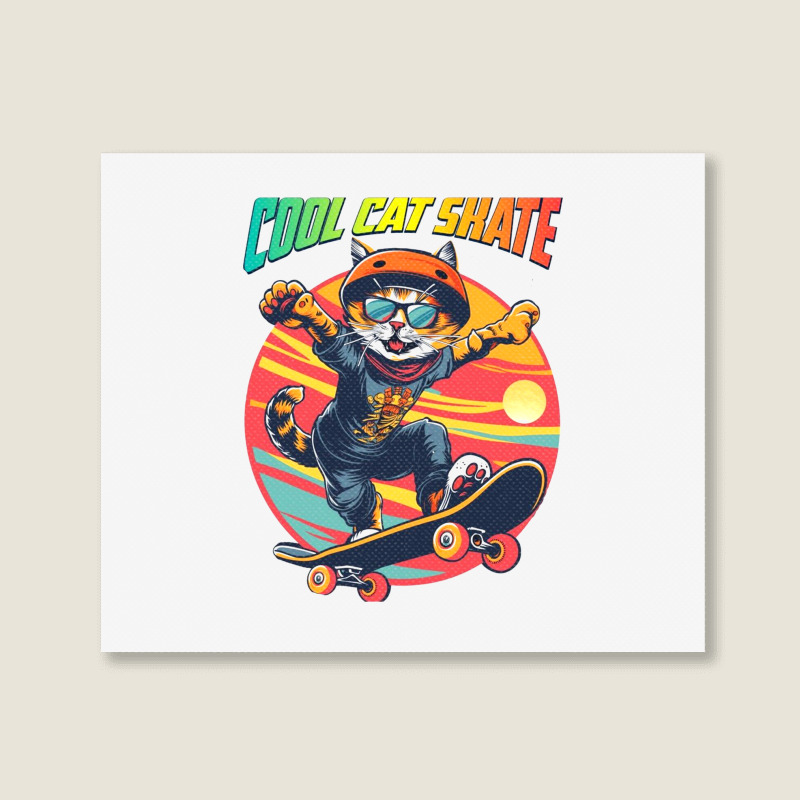 Funny Cool Cat Skateboarder Landscape Canvas Print | Artistshot