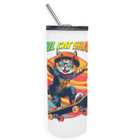 Funny Cool Cat Skateboarder Skinny Tumbler | Artistshot