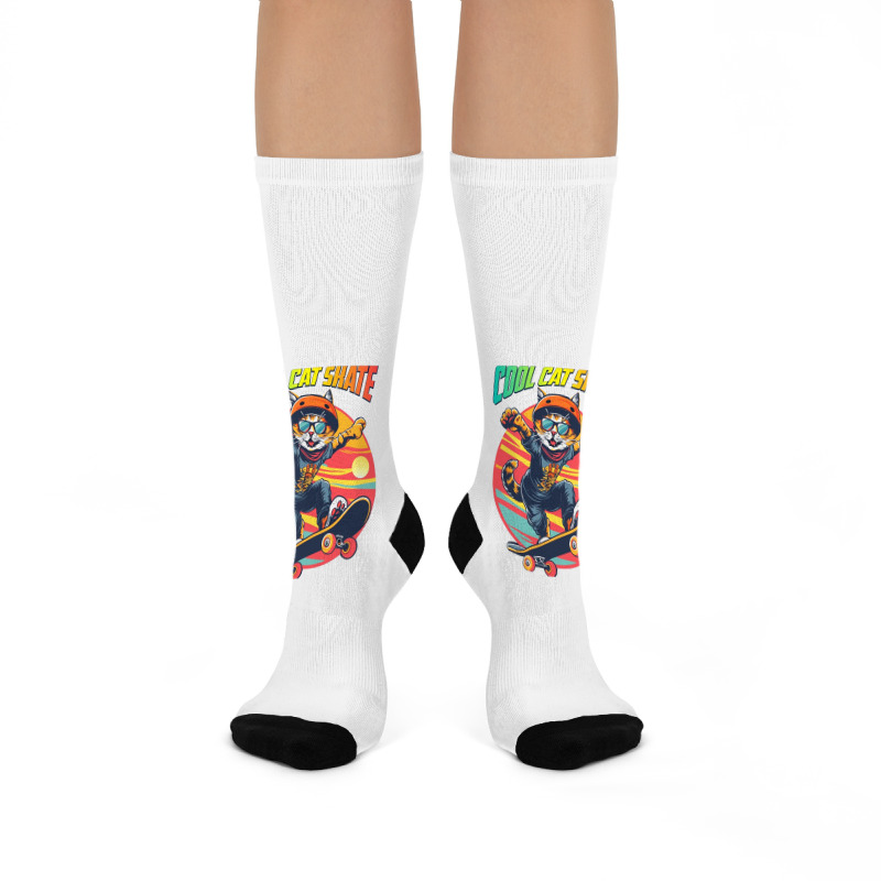 Funny Cool Cat Skateboarder Crew Socks | Artistshot