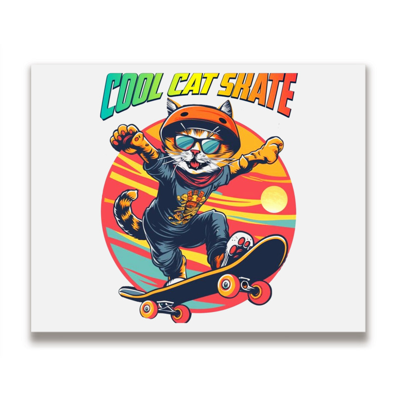 Funny Cool Cat Skateboarder Metal Print Horizontal | Artistshot