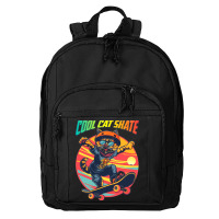 Funny Cool Cat Skateboarder Basic Backpack | Artistshot