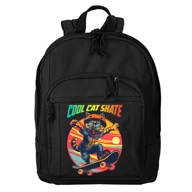 Funny Cool Cat Skateboarder Basic Backpack | Artistshot