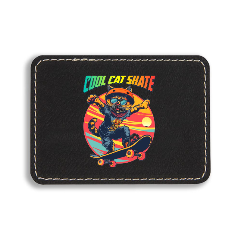 Funny Cool Cat Skateboarder Rectangle  Leatherette Patch | Artistshot