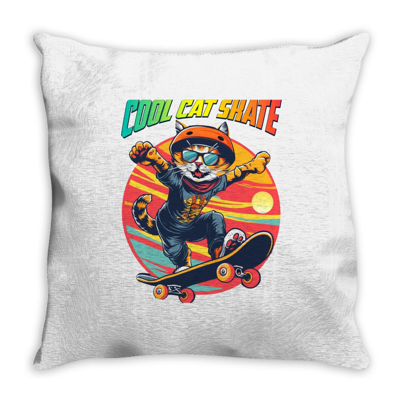 Funny Cool Cat Skateboarder Throw Pillow | Artistshot