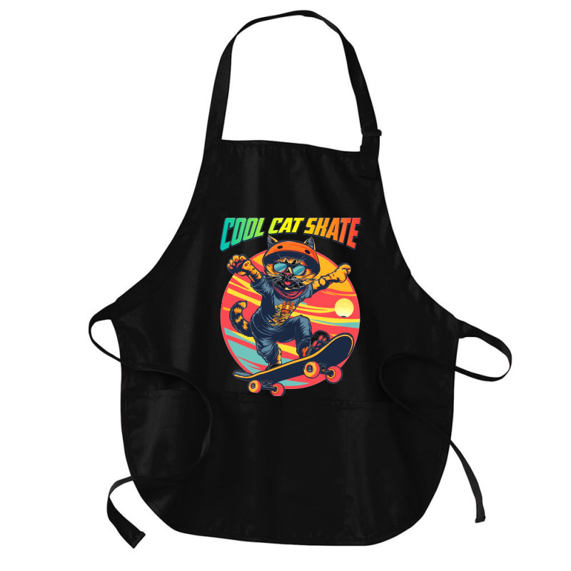 Funny Cool Cat Skateboarder Medium-length Apron | Artistshot