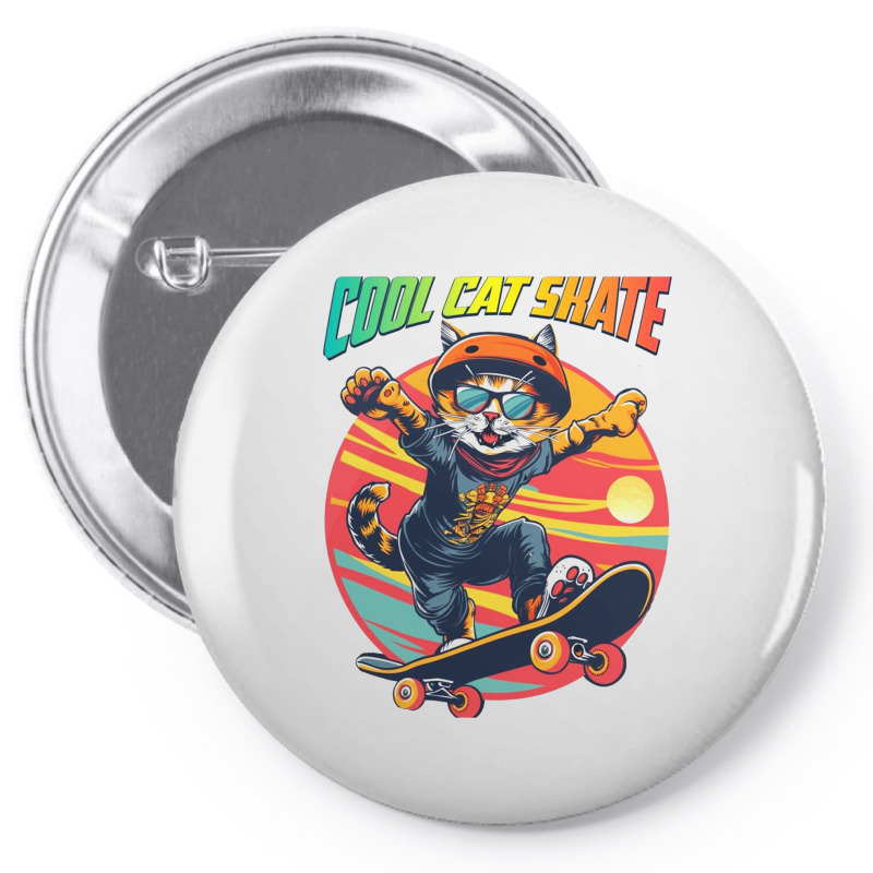 Funny Cool Cat Skateboarder Pin-back Button | Artistshot