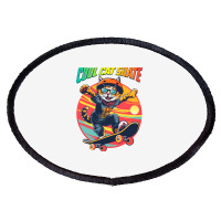 Funny Cool Cat Skateboarder Oval Patch | Artistshot