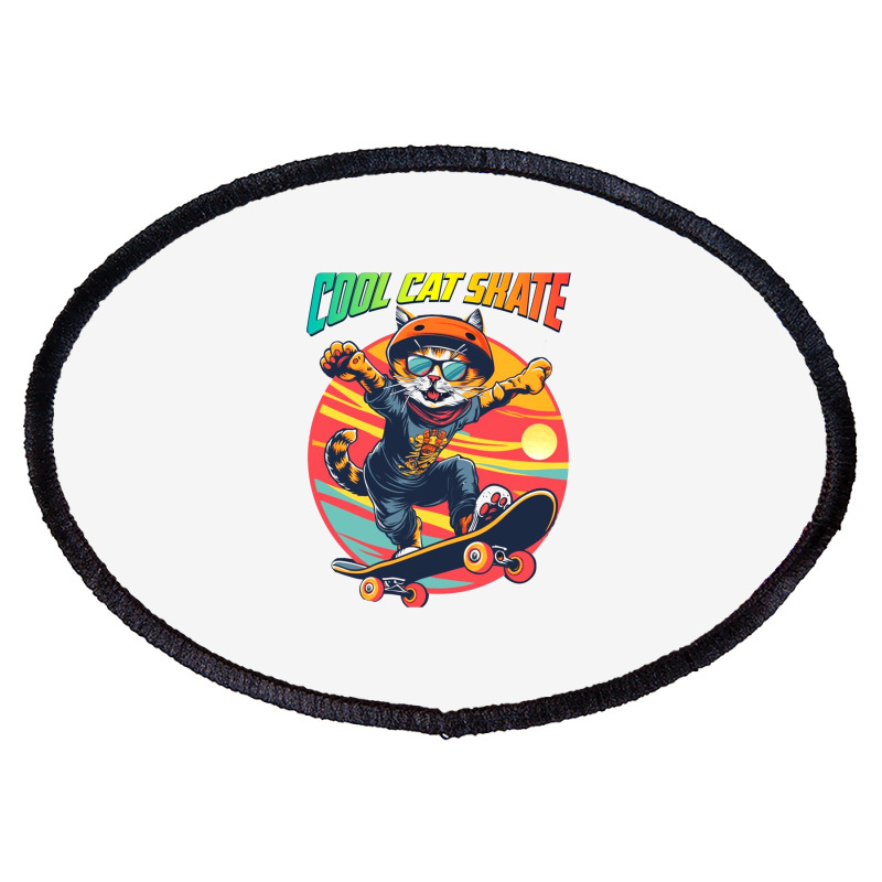 Funny Cool Cat Skateboarder Oval Patch | Artistshot