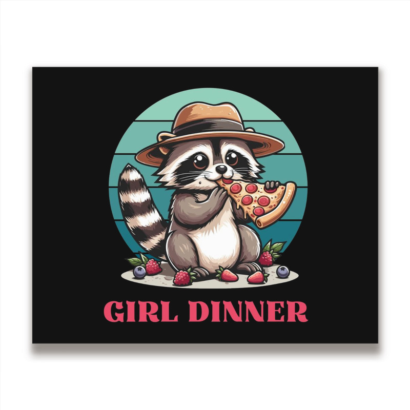 Girl Dinner - Racoon Eating Pizza Metal Print Horizontal | Artistshot