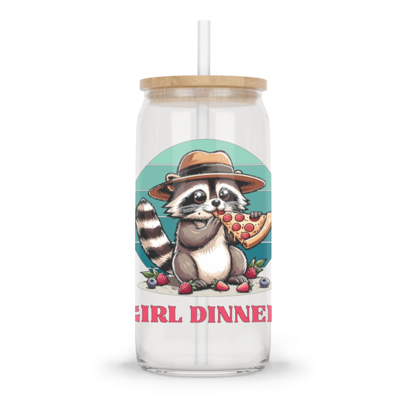 Girl Dinner - Racoon Eating Pizza Glass Tumbler | Artistshot