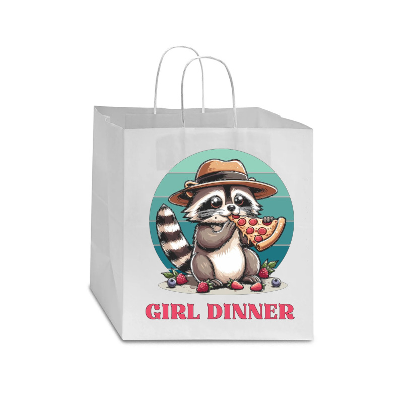 Girl Dinner - Racoon Eating Pizza Star Paper Bag - 13 X 7 X 13 | Artistshot