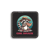 Girl Dinner - Racoon Eating Pizza Square Leatherette Patch | Artistshot