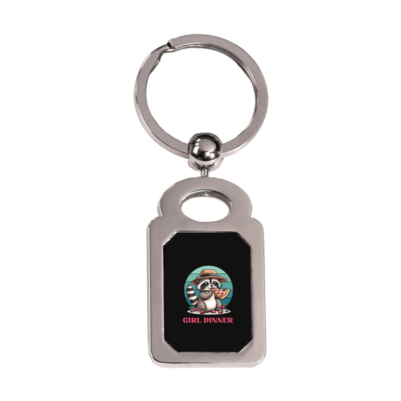 Girl Dinner - Racoon Eating Pizza Silver Rectangle Keychain | Artistshot