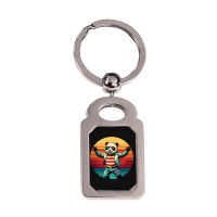 Panda Vintage Silver Rectangle Keychain | Artistshot