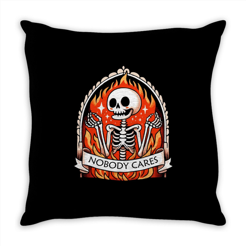 Skeleton Nobody Cares Throw Pillow | Artistshot