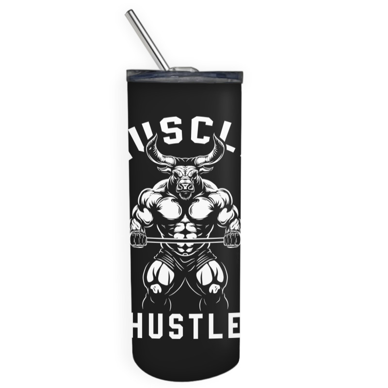 Muscle Hustle Bull Gym Skinny Tumbler | Artistshot