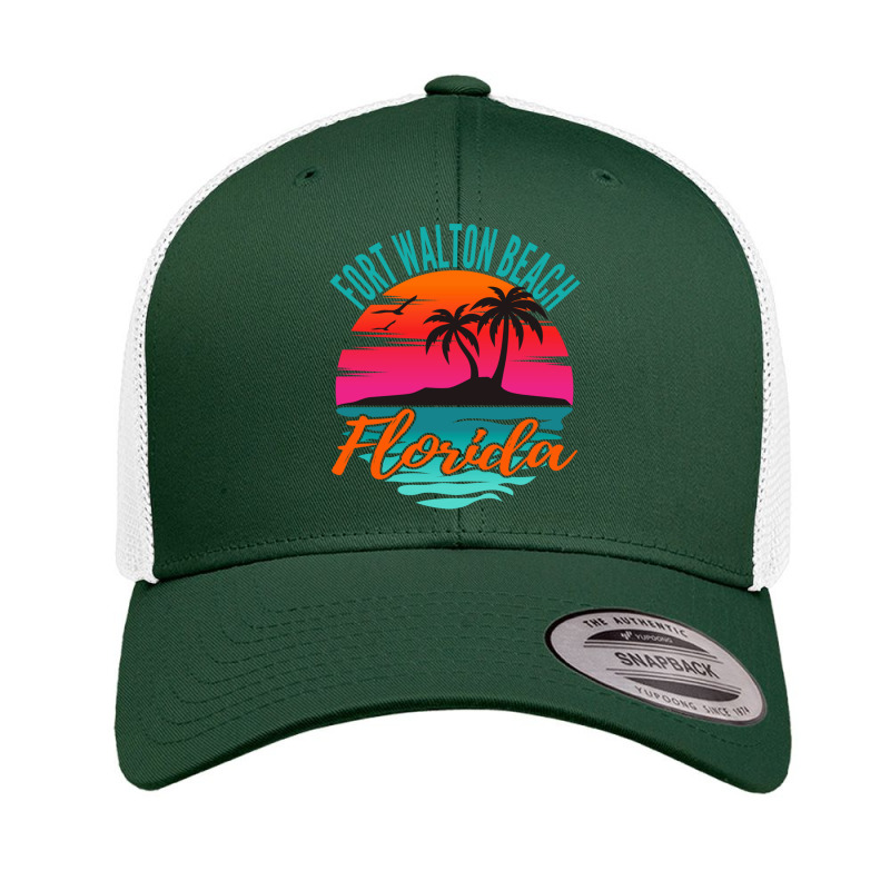 Fort Walton Beach Florida Palm Tree Island Pink Sunset Pullover Hoodie Retro Trucker Cap by cm-arts | Artistshot