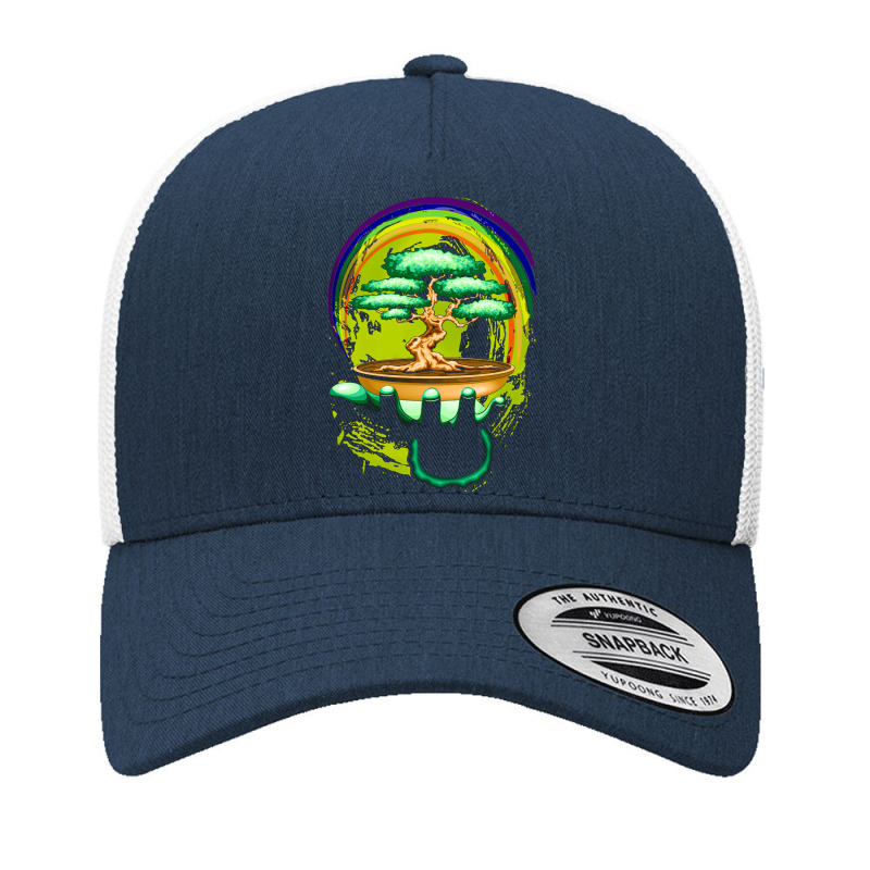 Bonsai Tree And Rainbow On Green Hand, Bonsai Tree, Rainbow On Green H Yupoong Trucker Cap | Artistshot